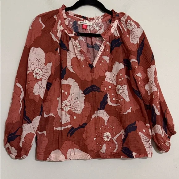 Lana Jacquard Blouse Floral Terracotta Blouse women XS gauze boho festival Y2K - Picture 6 of 9